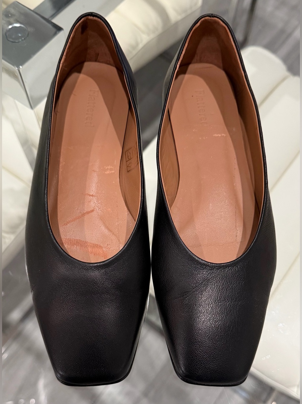 Flattered Black Leather Square-Toe Ballet Flats